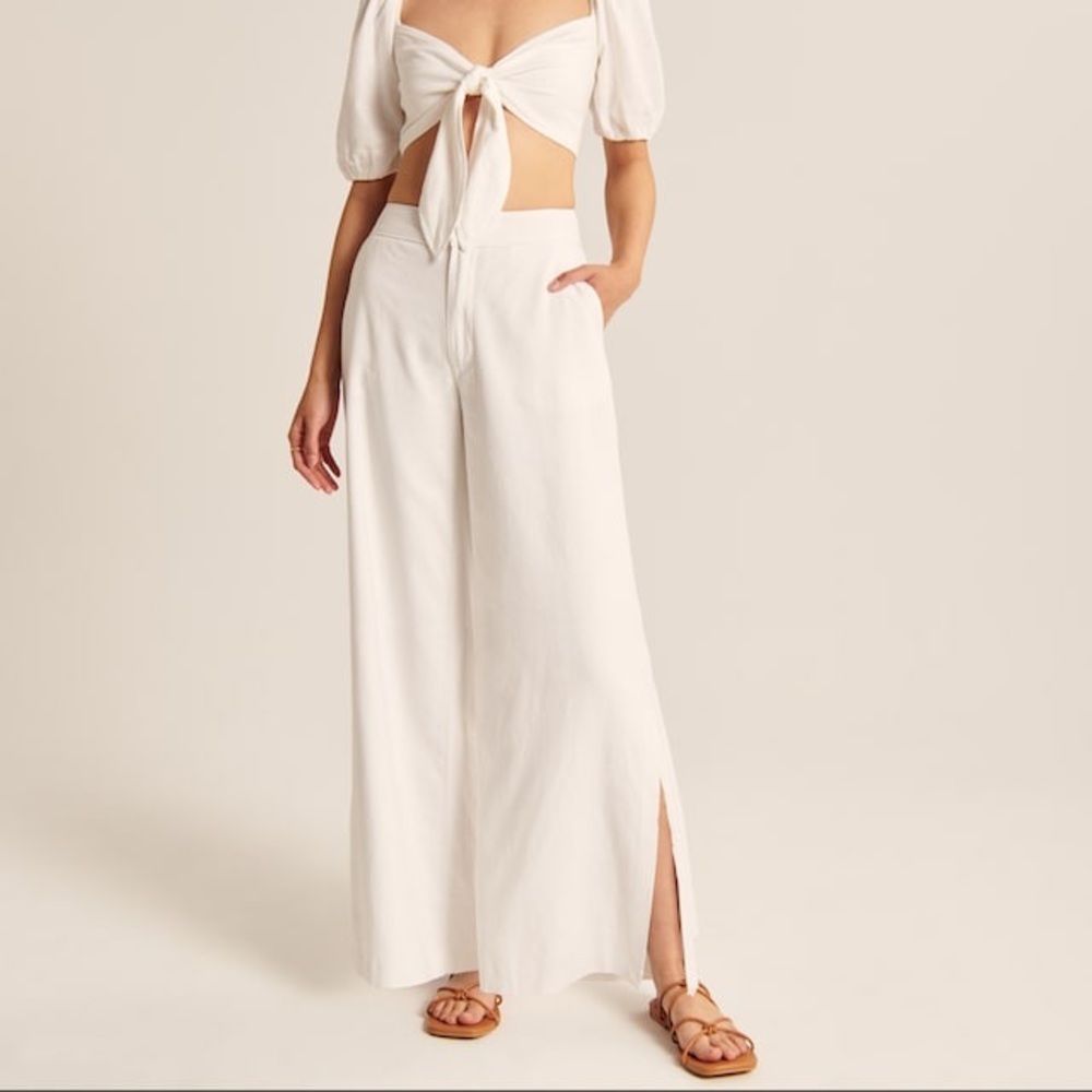 Resort Linen-Blend Wide Leg Pants by Abercrombie and Fitch XL Tall